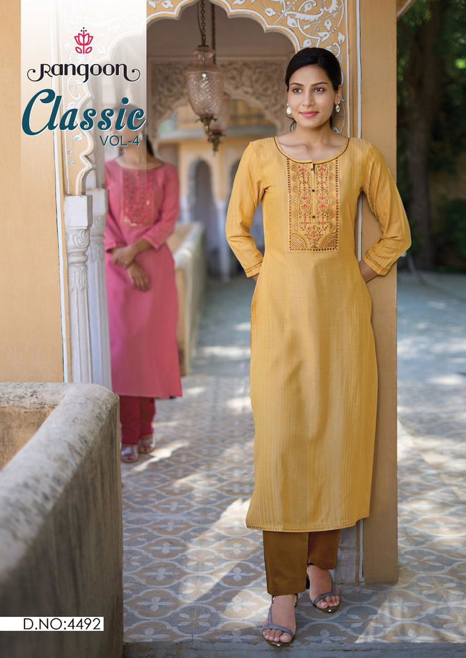 Classic Vol 4 By Rangoon lining Silk Embroidery Kurtis Wholesale Price In Surat